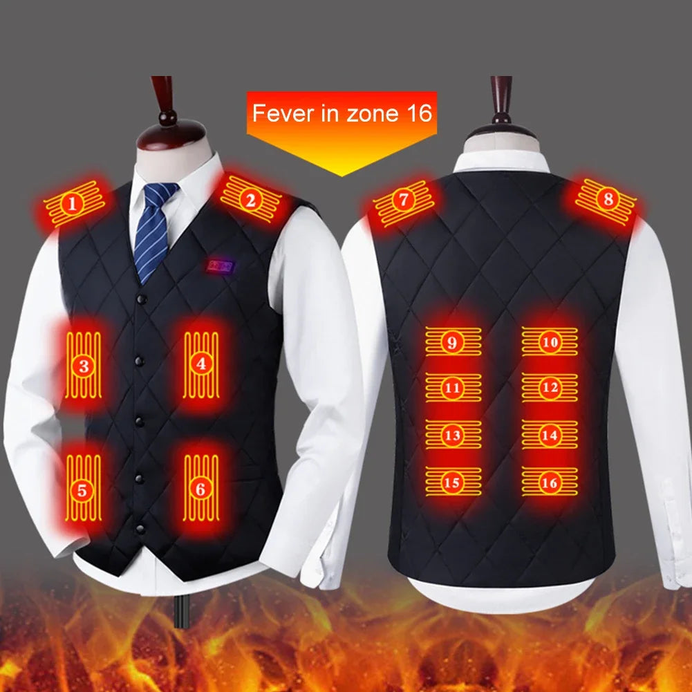 16 Areas Heated Vest USB Infrared Heating Vest Jacket Unisex Winter Electric Heated Vest Outdoor Sports Hiking Oversized M-6XL