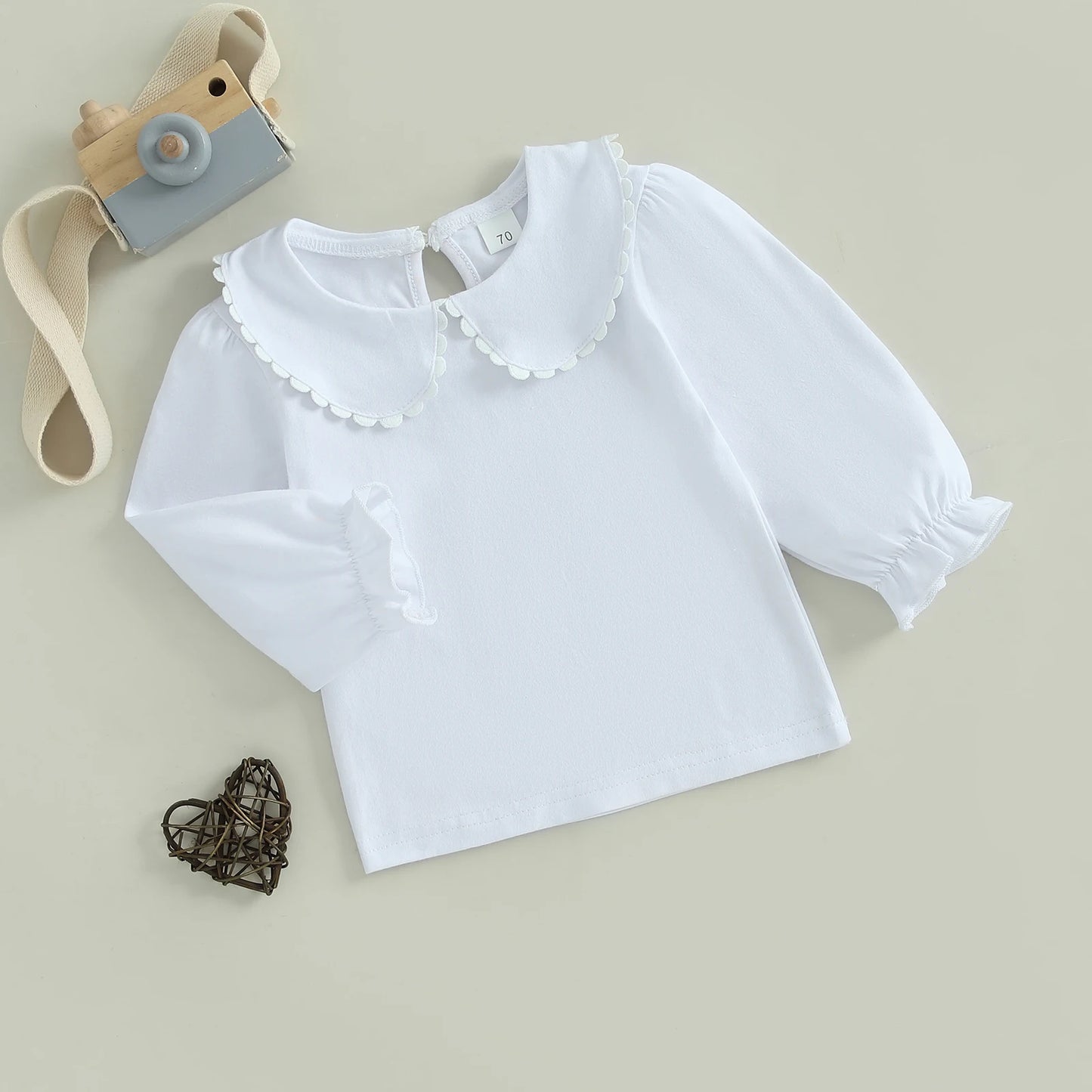 Autumn Kids Toddler Girls Fall T-Shirt Solid Doll Collar Long Sleeve Loose Fit Tops Spring Clothes