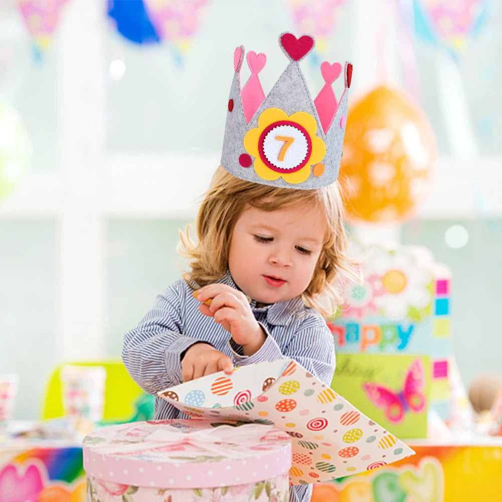 Felt Birthday Crown Children Day Gift Interchangeable Numbers Crown Adjustable Size for Girls Boys Birthday Party Decor