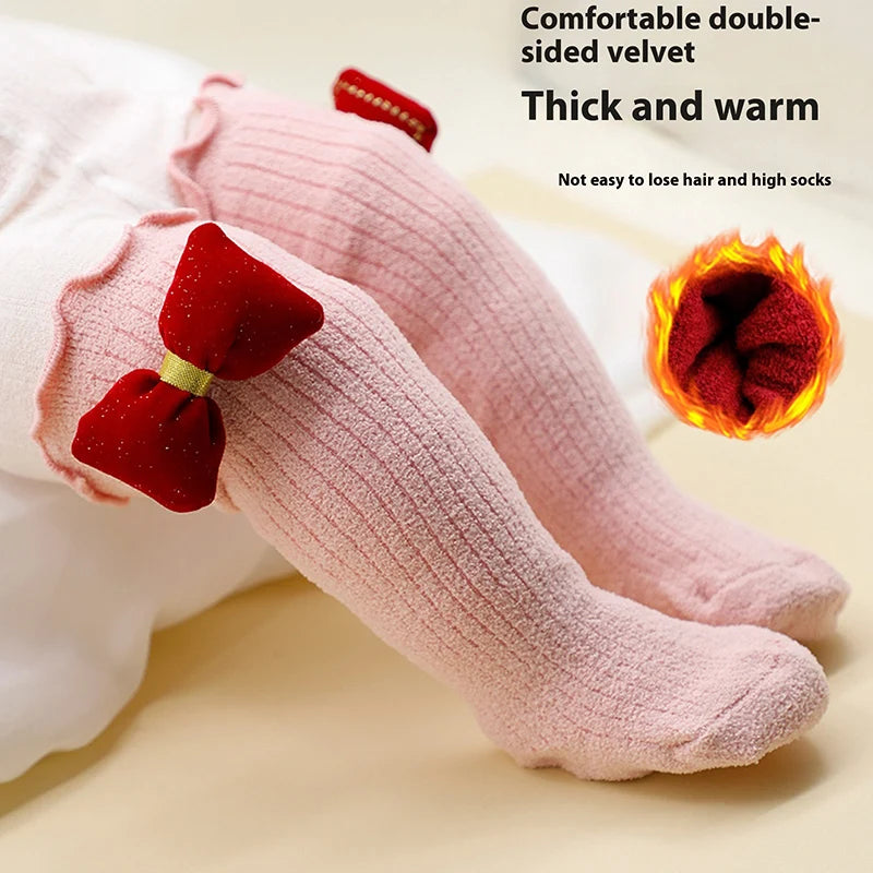 Adorable Baby Girl Knee High Socks with Lotus Edge Design and Bow Detail Soft Elastic Material for Cozy Warmth and Style
