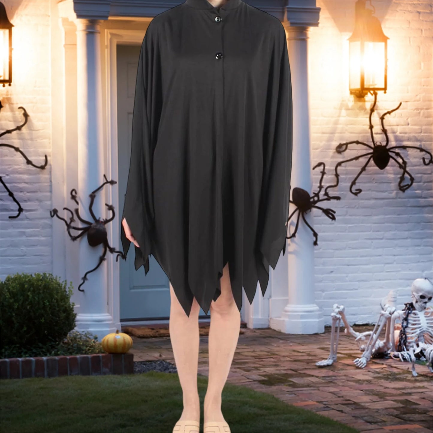 Black Gothic Hooded Cloak for Adults Halloween Costume Unisex Cosplay Cape with Mothman Design for Men and Women