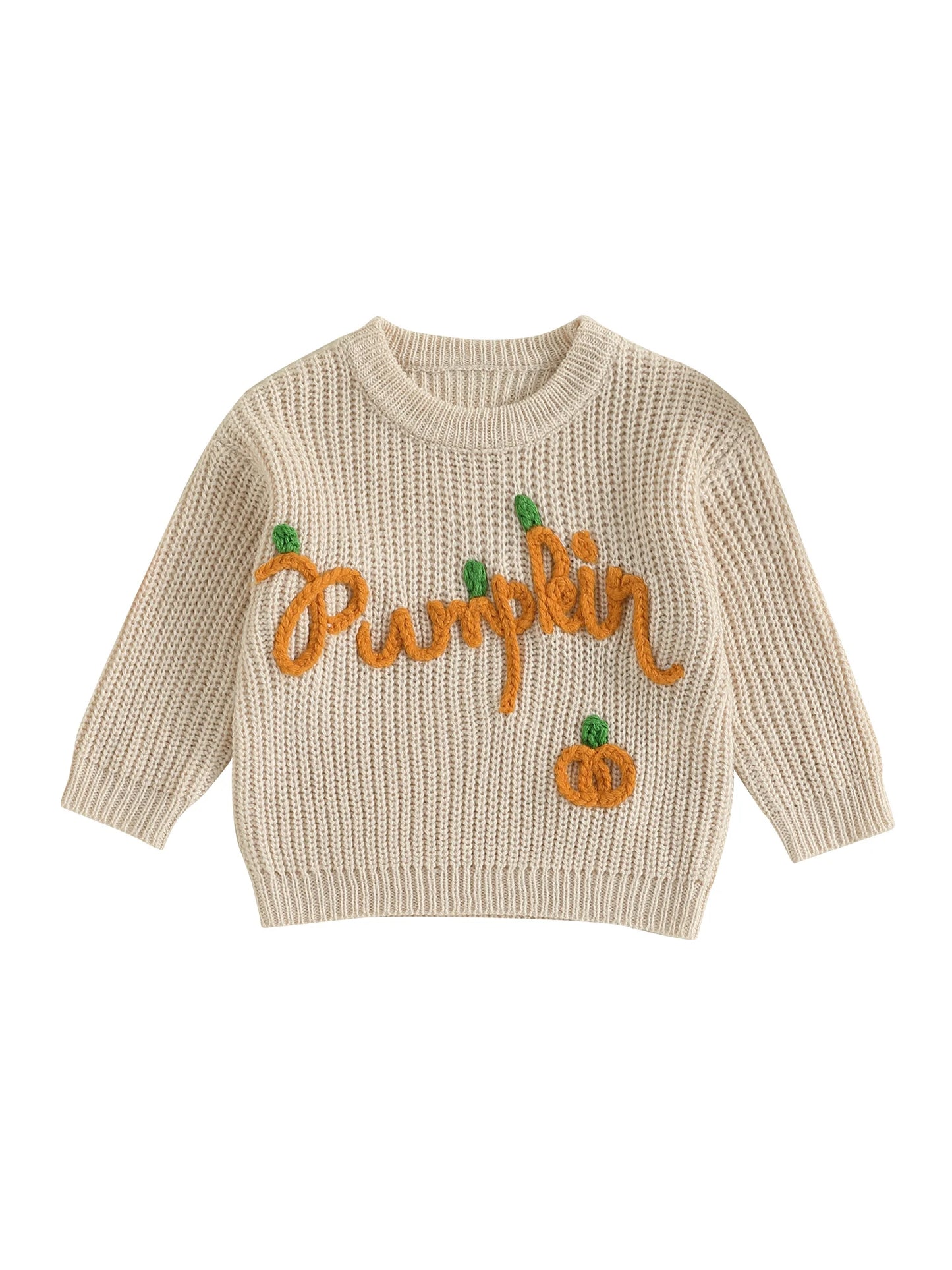 Toddler Halloween Sweater with Ghost Embroidery and Ribbed Crew Neck - Cozy Knit Pullover for Little Ones