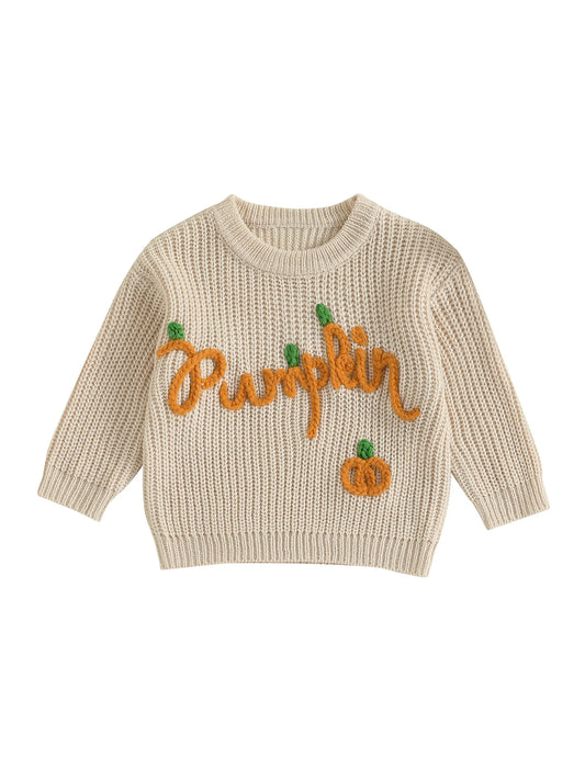 Toddler Halloween Sweater with Ghost Embroidery and Ribbed Crew Neck - Cozy Knit Pullover for Little Ones