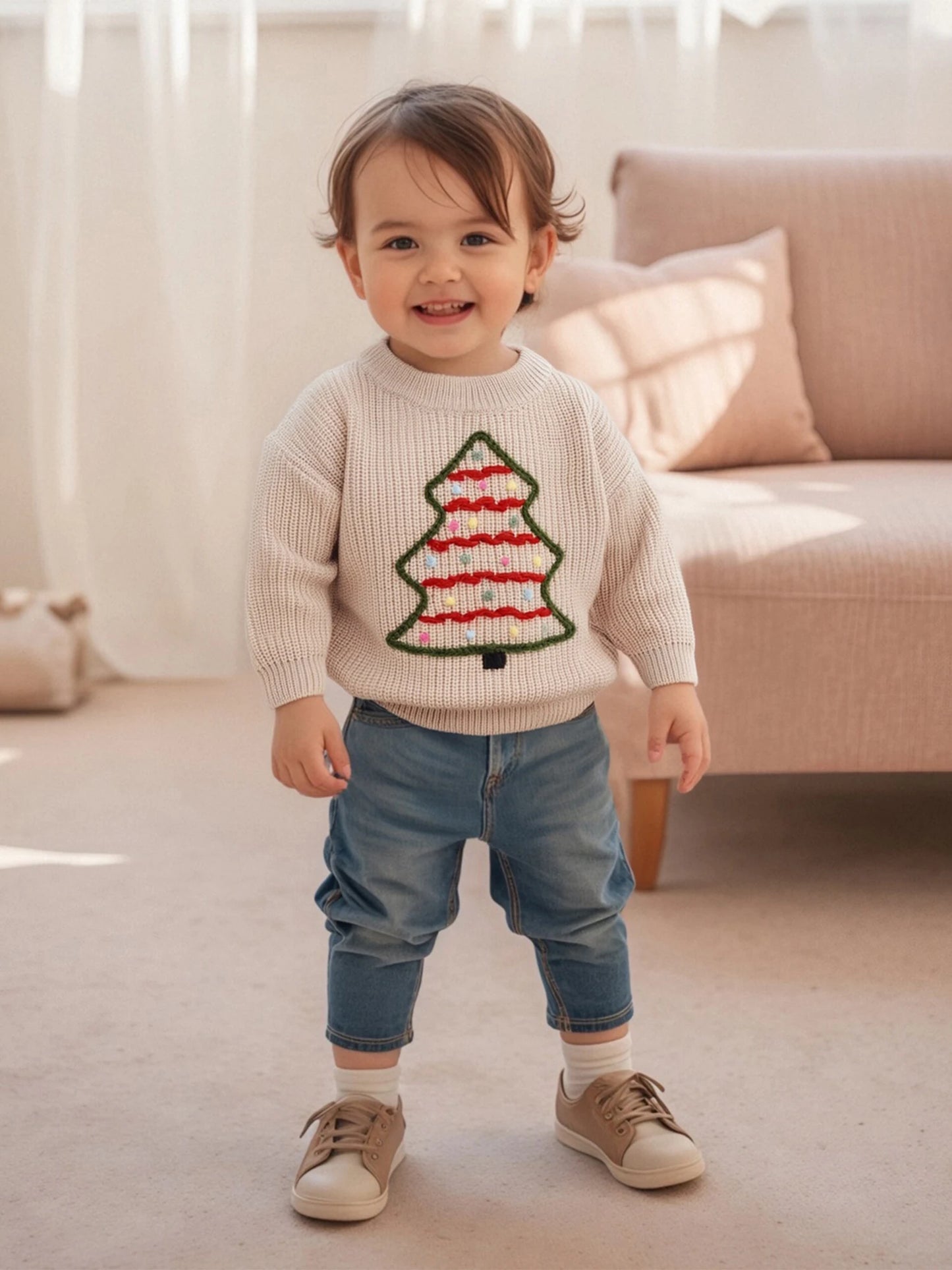 Infant Holiday Reindeer Sweater Festive Snowflake Patterned Knit Pullover for Baby Boys and Girls in Winter Season