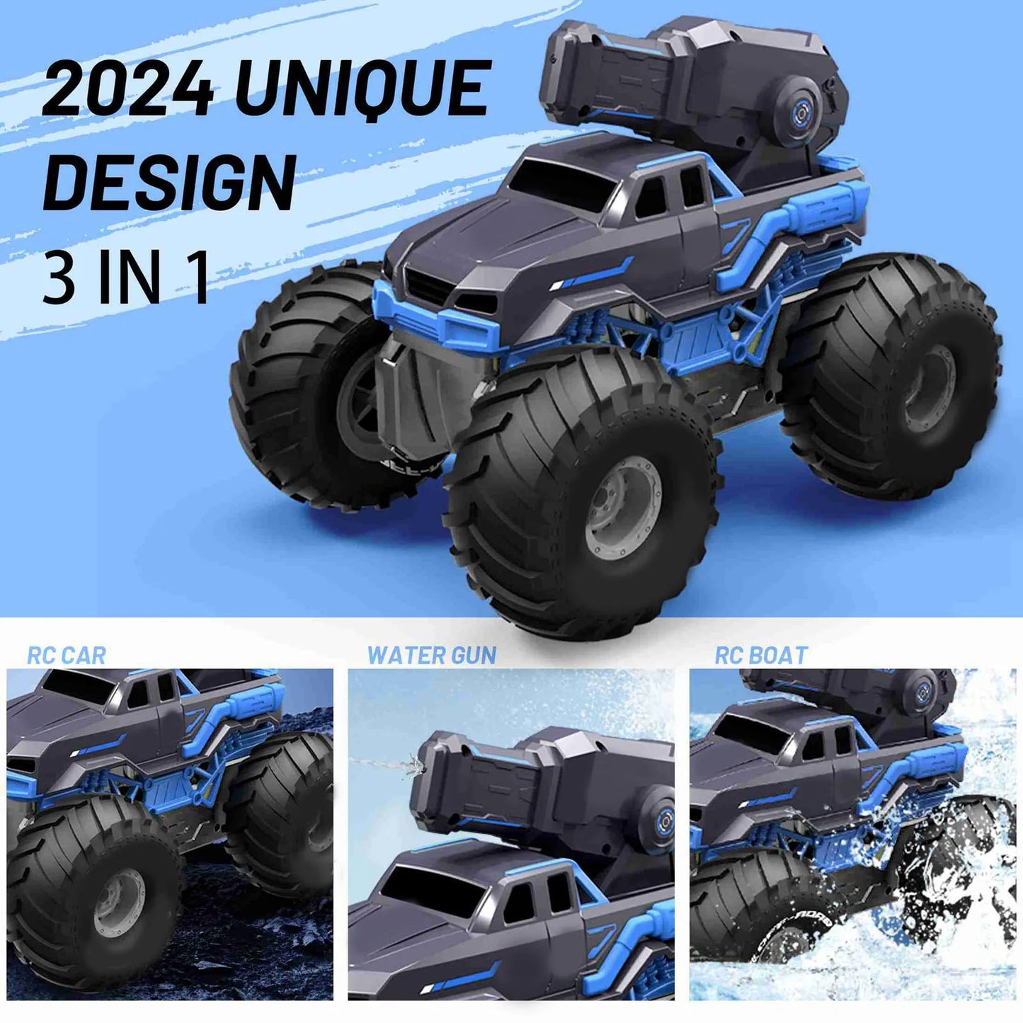 Amphibious RC Car Boat with Water Sprayer Toy 1:16 4 Wheel Drive Remote Control Truck with 2 Batteries for Boys Girls Aged 6+