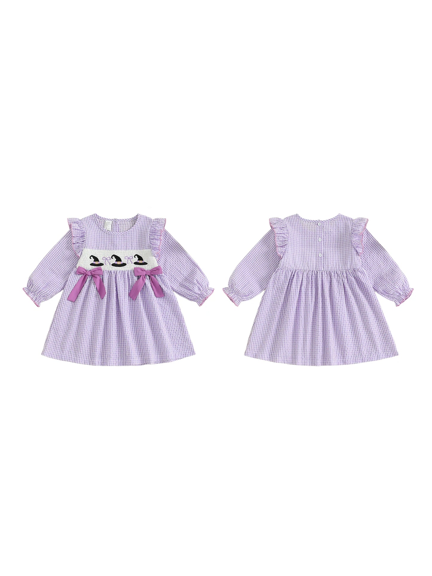 Girls Long Sleeve Plaid Dress with Crew Neck Casual Fall Dress for Kids Halloween Costume Party Outfit