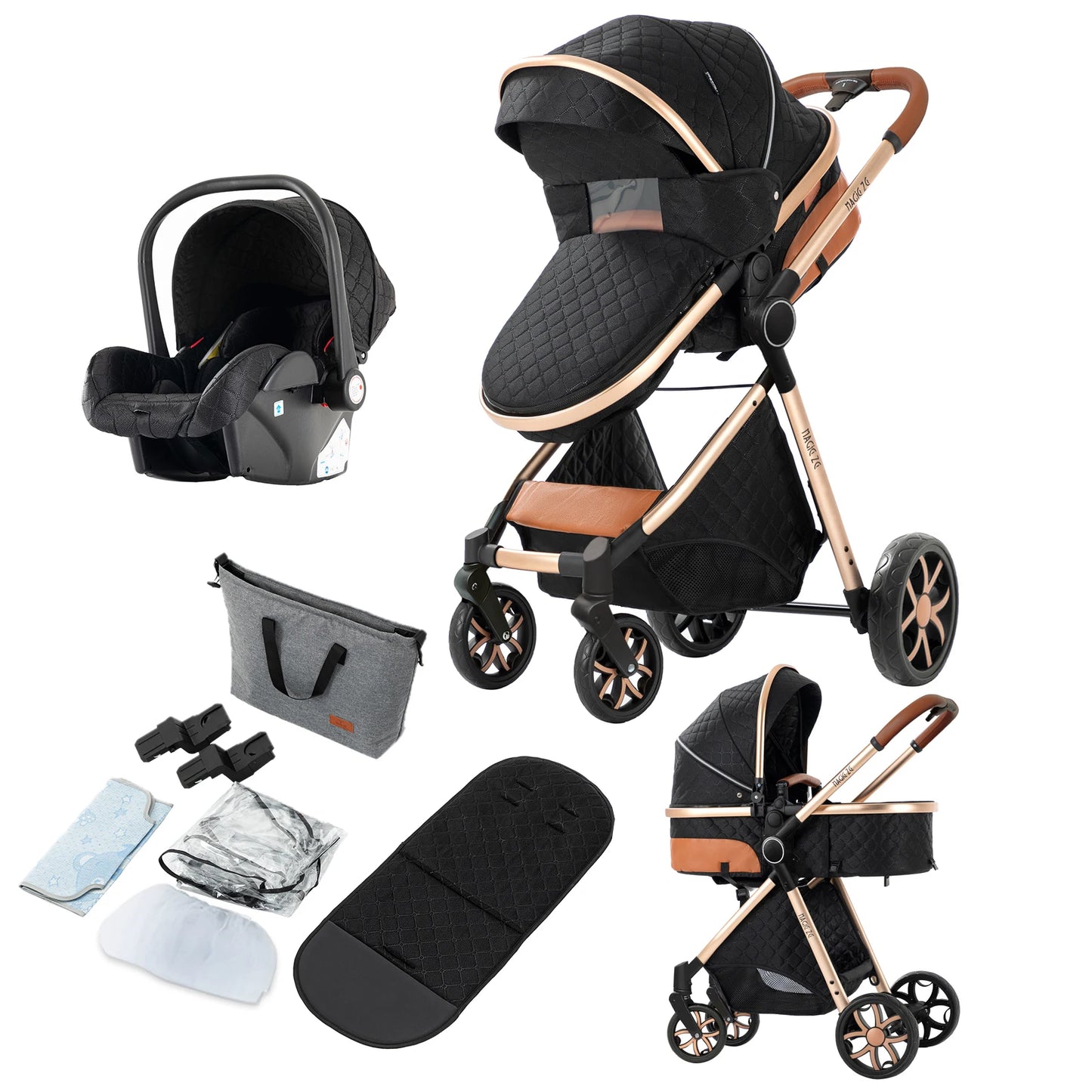 Lightweight Stroller Baby Carriage 3 in 1 Baby Stroller Pushchair Foldable Stroller Convertible Stroller with Breathable Seat