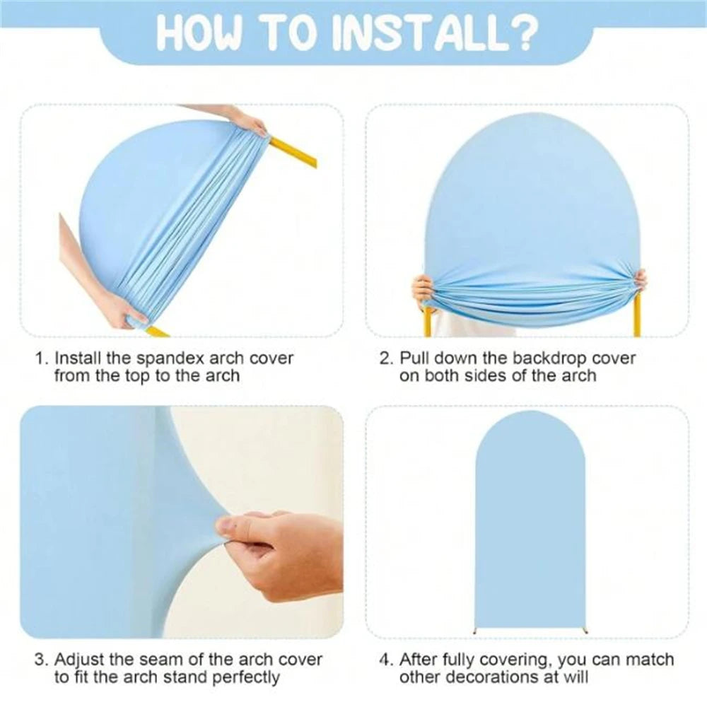 Baby Blue Wedding Arch Cover 6.6ET × 4FT 2-Sided Spandex Fitted Arch Backdrop Frame Cover for Birthday Party Baby Shower Decor