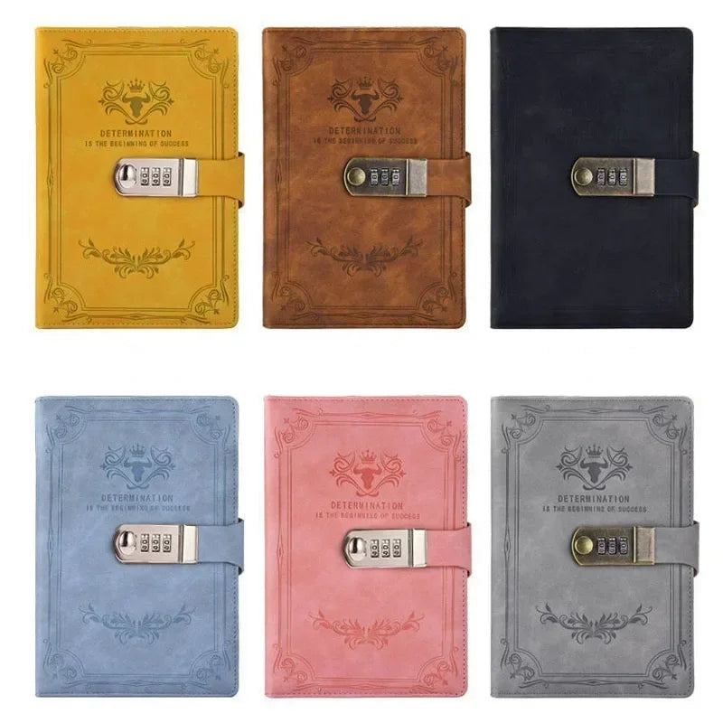 A5  Retro Password Book with Lock Diary Thickened Creative Hand Ledger Student Notepad Stationery Notebook Binder