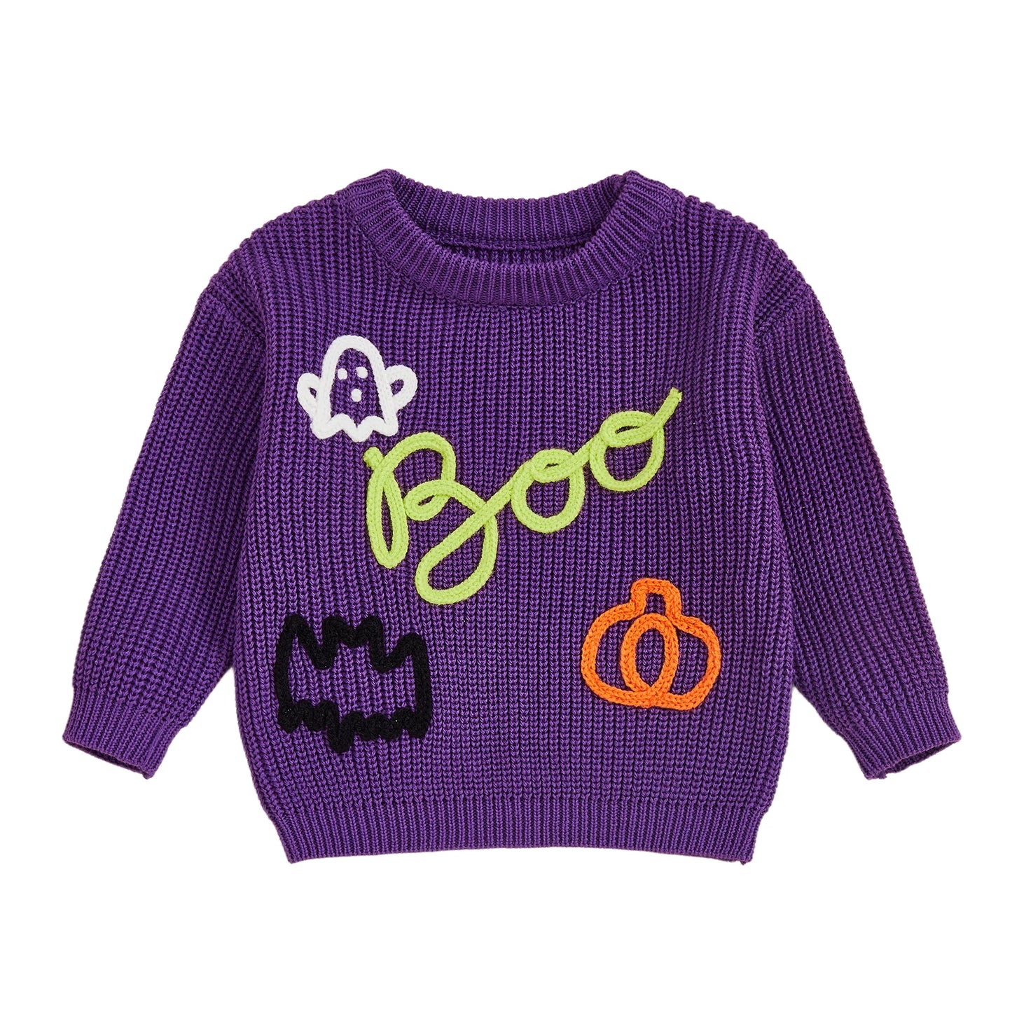 Women s Halloween Knit Sweater with Long Sleeves and O Neckline Featuring Spooky Ghost and Pumpkin Embroidery Detail on