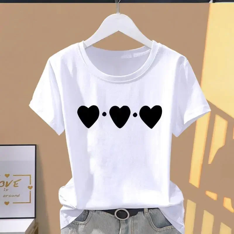 90s Women Print Floral Sports Fashion Casual Explosive Short Sleeve T-shirt Graphic Tshirts  Women Clothes  T Shirt