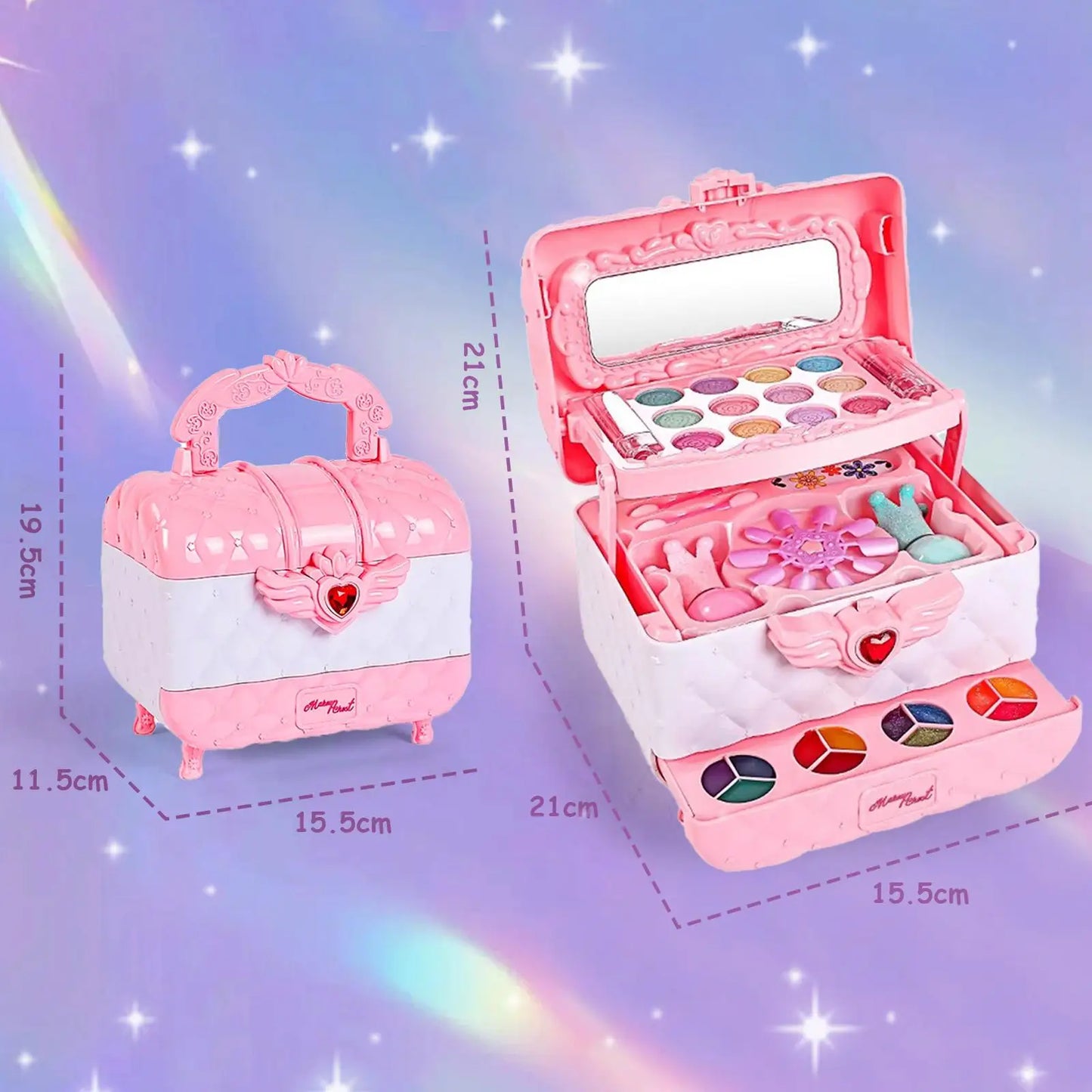 Multi-Layered Foldable Makeup Set for Kids Pretend Play Cosmetic Set for Girls, Learning and Education Toys with Box for Birthda