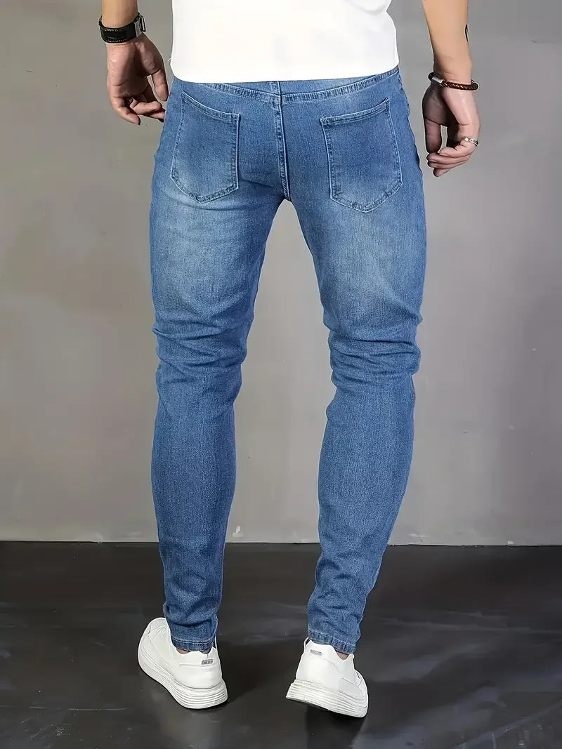 Men'S Casual Skinny Fit Jeans, Men'S Versatile Street Style Denim Pants For All Seasons