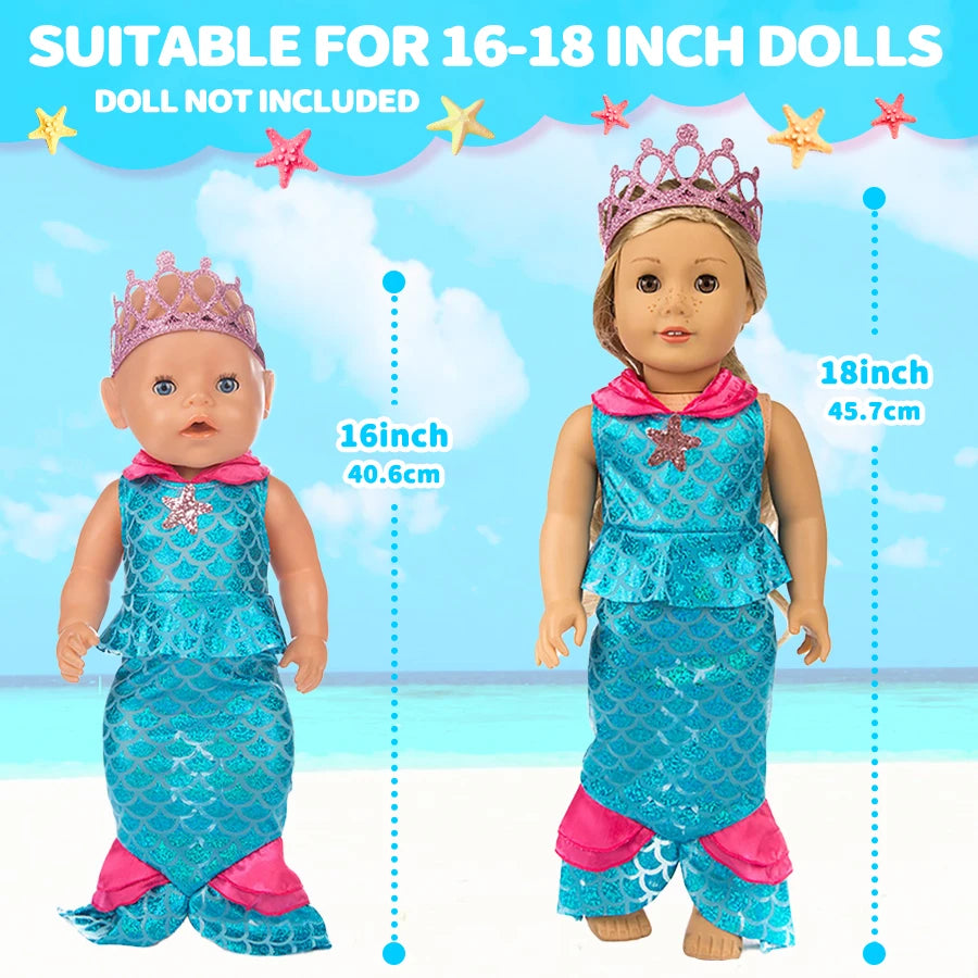 18inch/45cm Baby New Born Doll Clothes Set Make Up Mermaid Clothes Accessories Suit For Baby Kid Birthday&Festival Girl Gift