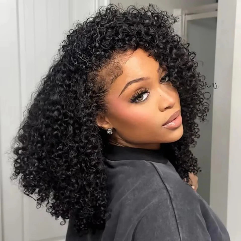 Half Wig Human Hair Flip Over 3 IN 1 Afro Kinky Curly V Part Wig Pre Cut HD Lace Glueless Wigs Human Hair For Women 250% Density