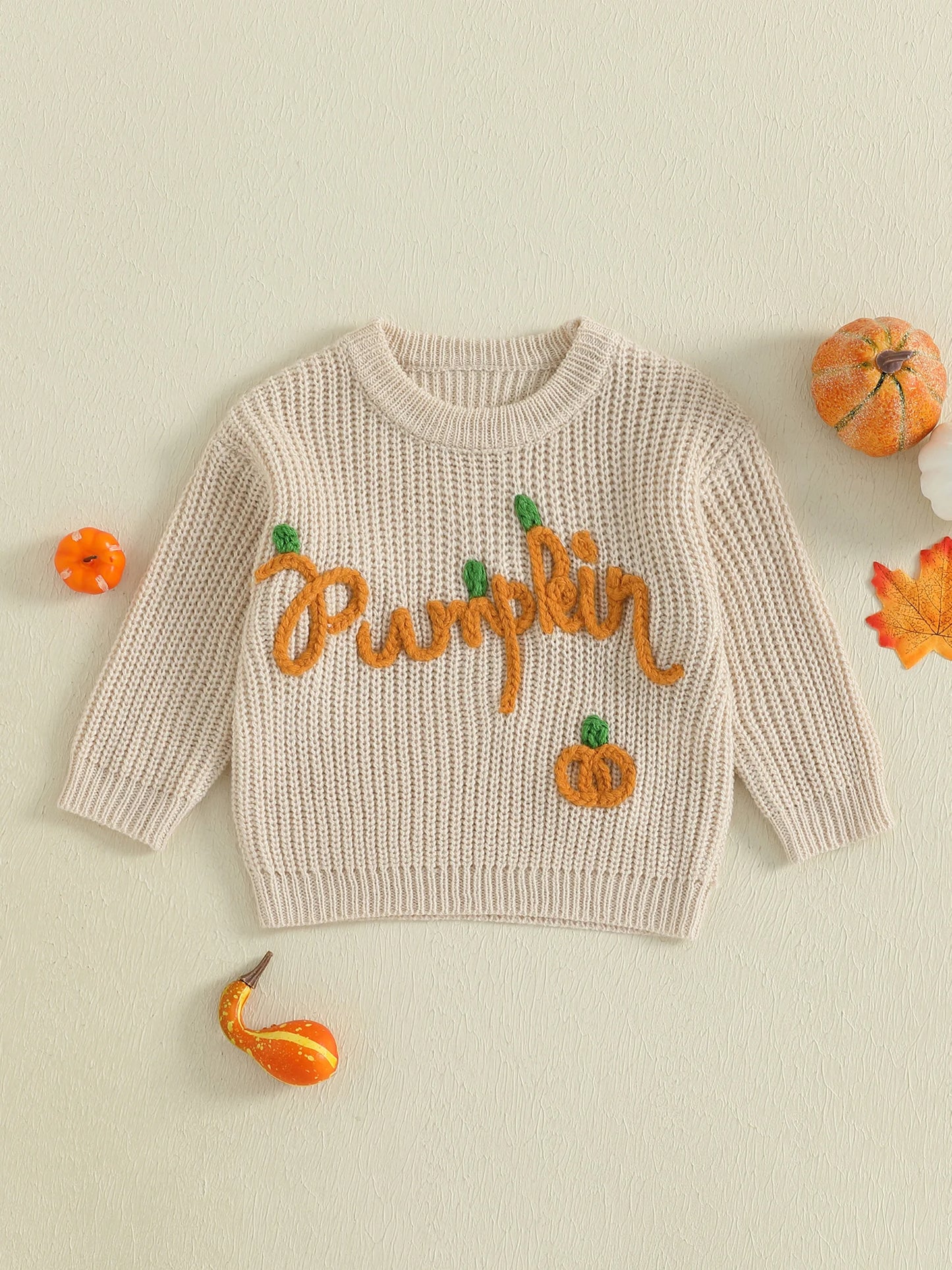Toddler Halloween Sweater with Ghost Embroidery and Ribbed Crew Neck - Cozy Knit Pullover for Little Ones