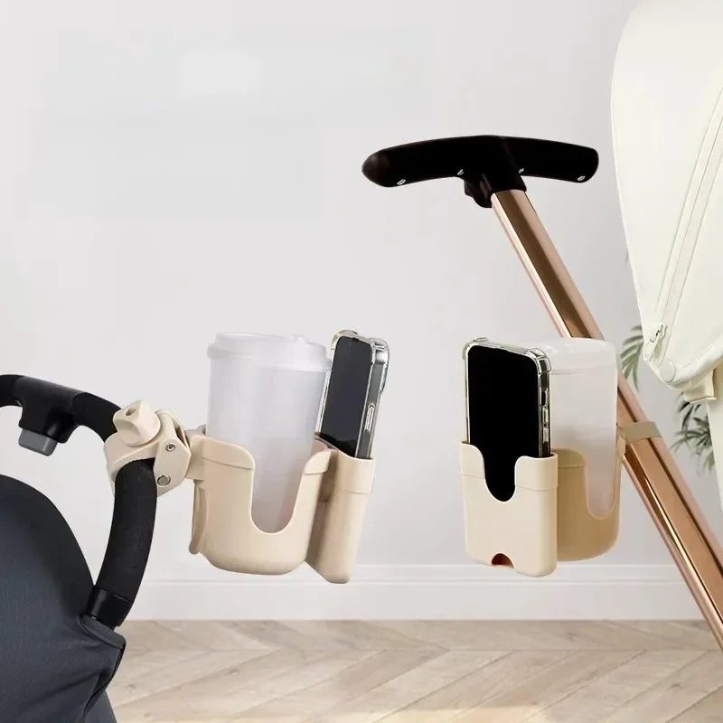 Anti-Slip 2 in 1 Universal Cup Holder for Bicycle and Stroller with Phone Stand Water Bottle Organizer Durable Plastic Design