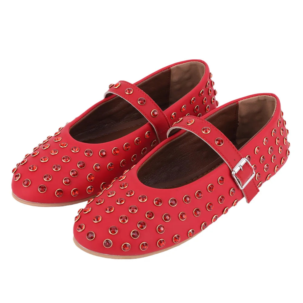 Women Crystal Ballerina Shoes with Buckle Strap Rhinestone Ballet Flats Mary Jane Flats Comfortable Female Casual Shoes