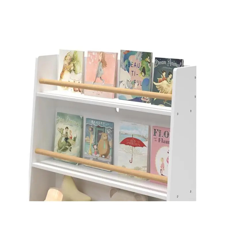 White Kids Bookshelf and Organizer for Books, Magazines, and Toy Storage Cabinet