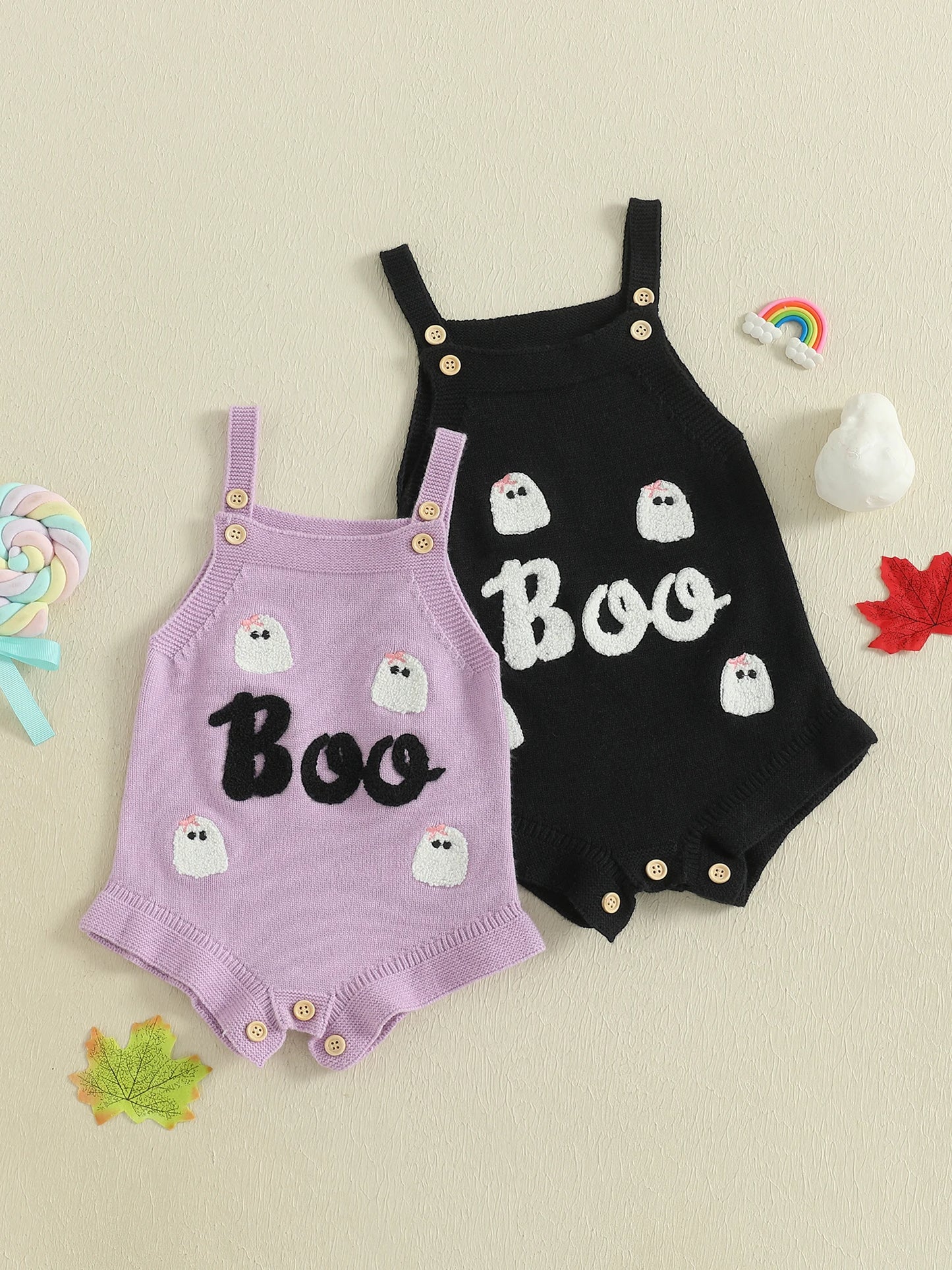 Adorable Toddler Halloween Costume Cute Pumpkin Patch Embroidery Round Neck Sleeveless Ruffle Romper Jumpsuit for Girls