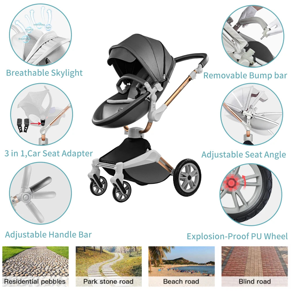 Hot Mom Baby Stroller ,Travel System，360° Rotation High Landscape Stroller, Large Wheels, Suitable For Various Terrains