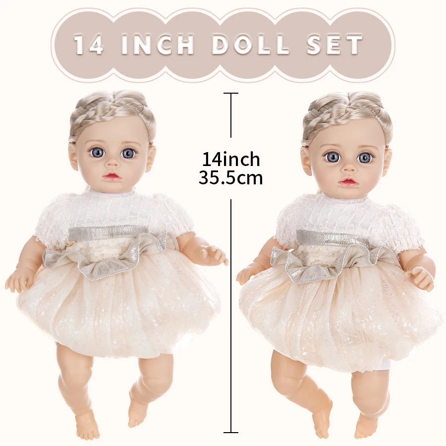 14Inch New Reborn Doll 35CM Girl Bebe Baby With Fashion Dress Clothes Smooth Soft Skin Vinyl Head Limbs Cotton Body Kids Gift