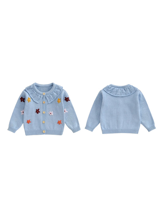 Infant Girl s Floral Embroidered Cardigan Sweater with Button Closure and Long Sleeves - Knit Top for Toddlers