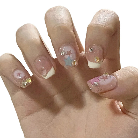 Rhinestones Decor Artificial Nail Glossy Waterproof False Nail Art Decor