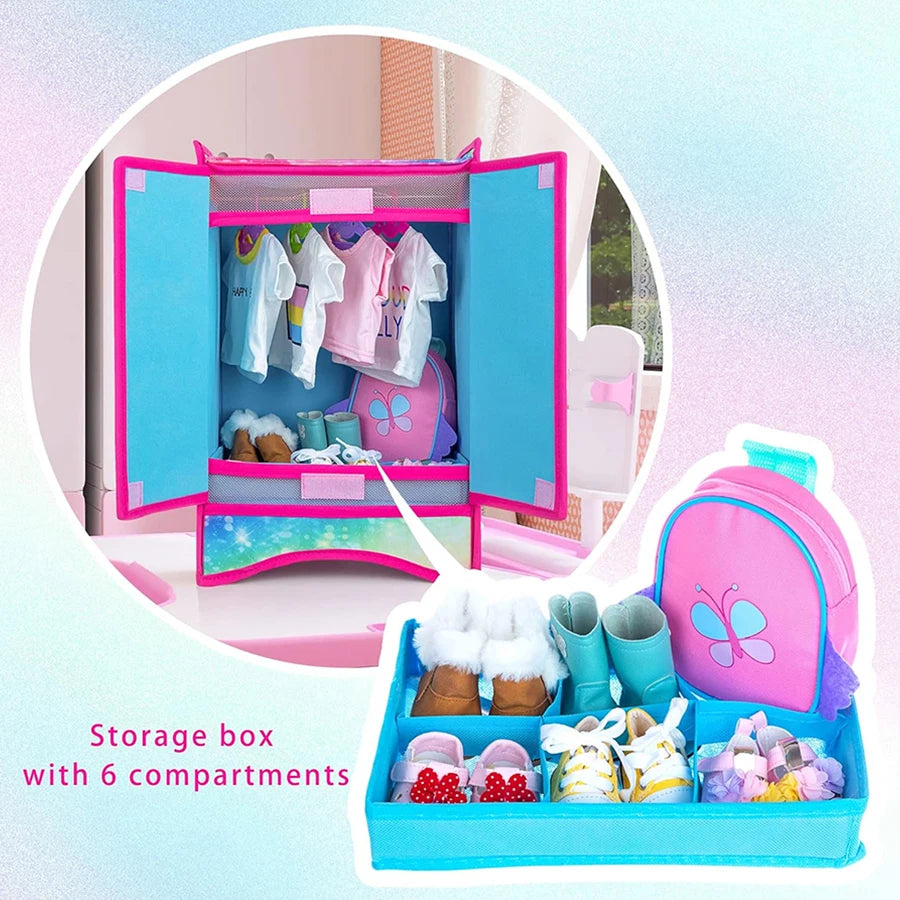 Doll Wardrobe Plastic Portable Closet Dollhouse Furniture For 18 Inch & 43 Cm American Doll Clothes Set Doll Clothes Storage