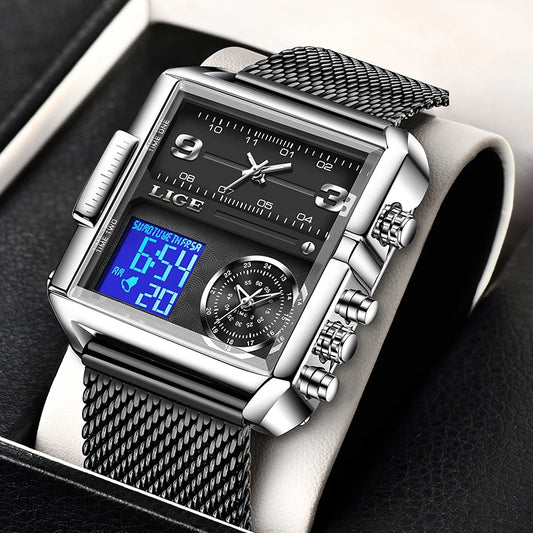 LIGE Fashion Man Wristwatch Waterproof Luminous Date Week Men Watch Digital Multifunction Luxury Quartz Men's Watches Reloj