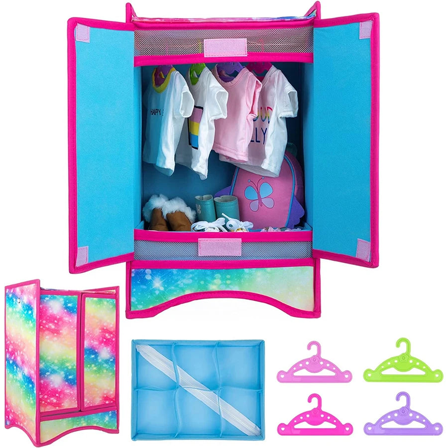 Doll Wardrobe Plastic Portable Closet Dollhouse Furniture For 18 Inch & 43 Cm American Doll Clothes Set Doll Clothes Storage