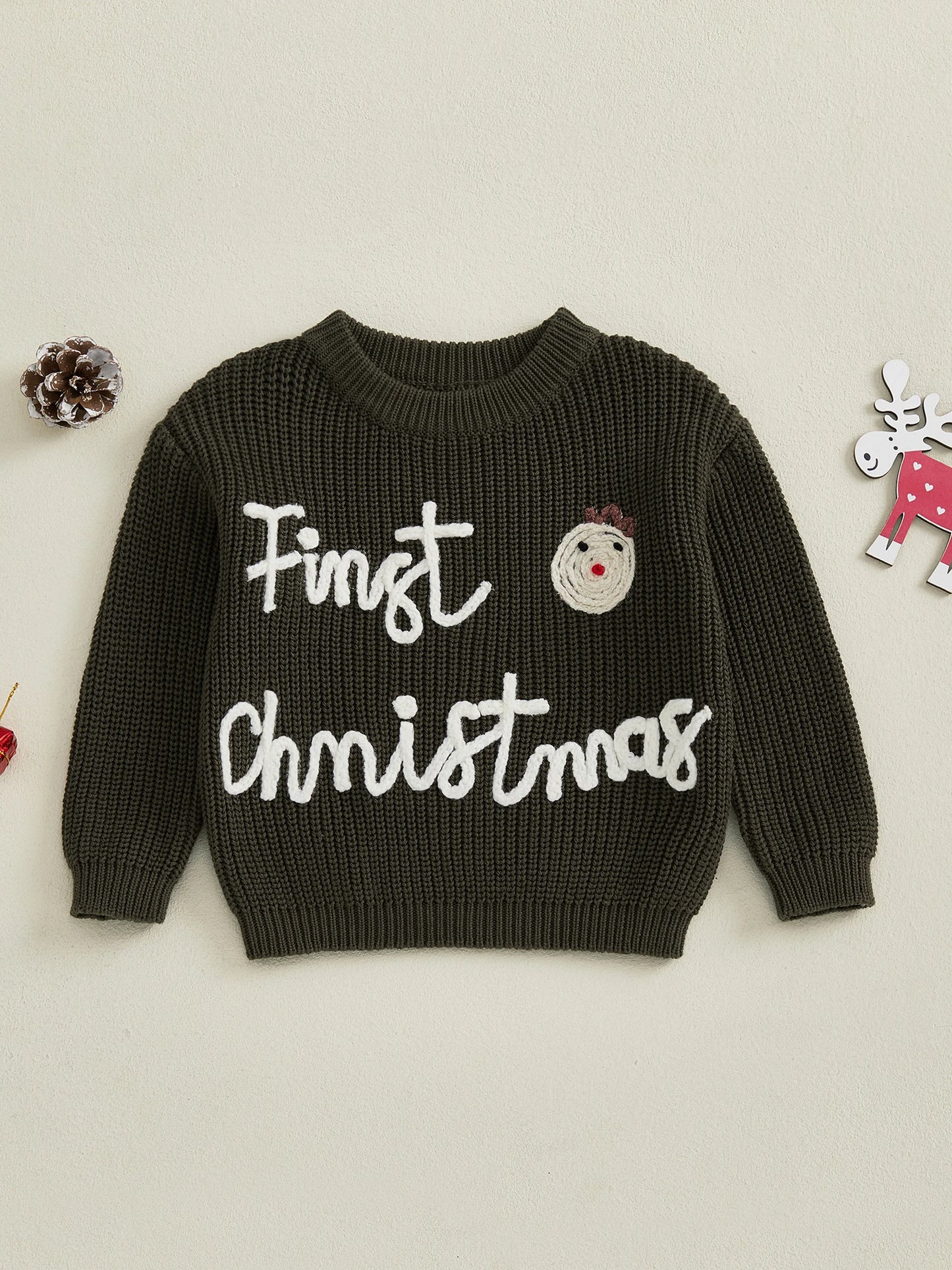 Toddler Boy Reindeer Christmas Sweater Cozy Long Sleeve Crew Neck Knit Pullover Jumper Winter Holiday Outfit for Kids
