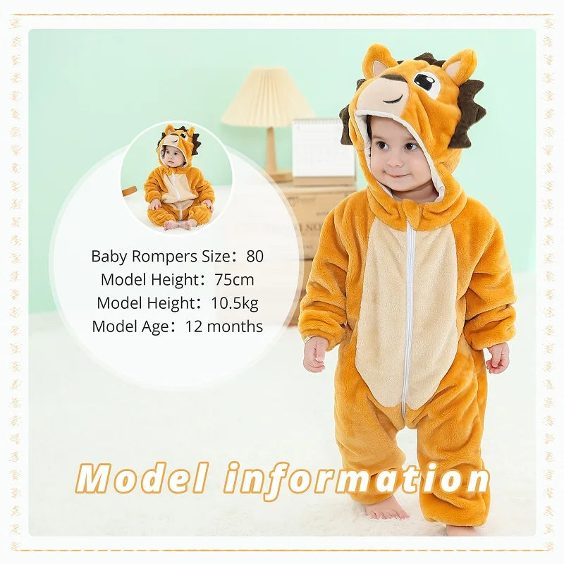 MICHLEY Halloween Dinosaur Baby Rompers Winter Flannel Toddler Infant Clothes Hooded Overall Bodysuits Jumpsuit Costume For Kids
