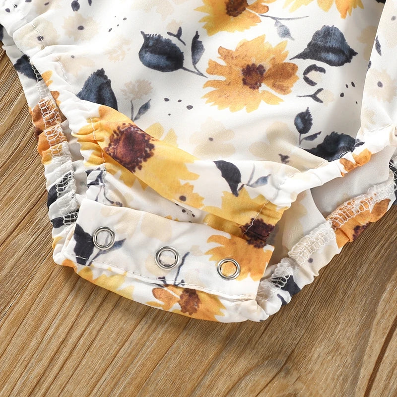 Toddler Girls 2-Piece Set Ruffle Sleeve Boat Neck Top with Floral Print Flare Pants Outfit for Baby Girls