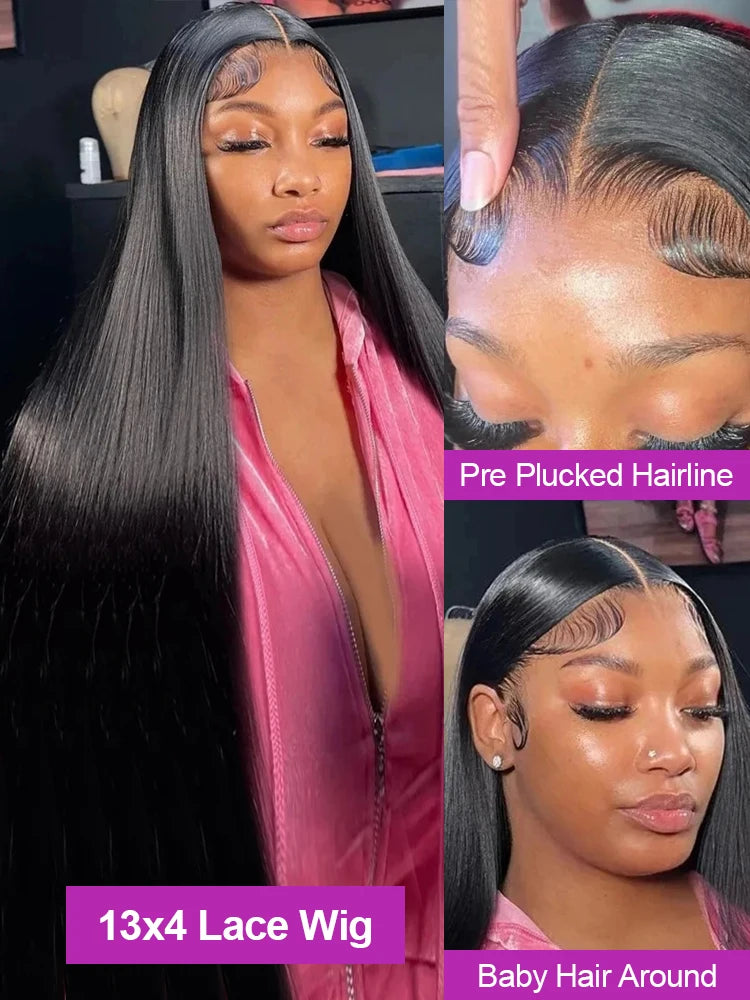 50 Inch Straight 13x4 13x6 HD Transparent Lace Front Wig Human Hair Brazilian Remy Lace Frontal Wigs For Women High 250% Density