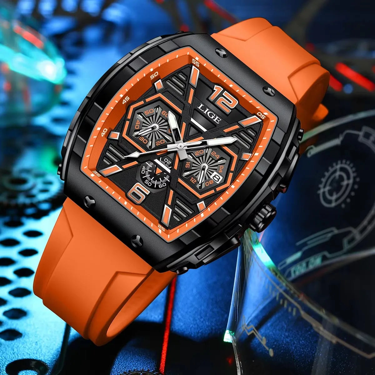 Reloj Hombre LIGE Men Watch Luxury Waterproof Quartz Wristwatch Raise Wrist Luminous Date Sports Silicone Clock Man Watches+Box