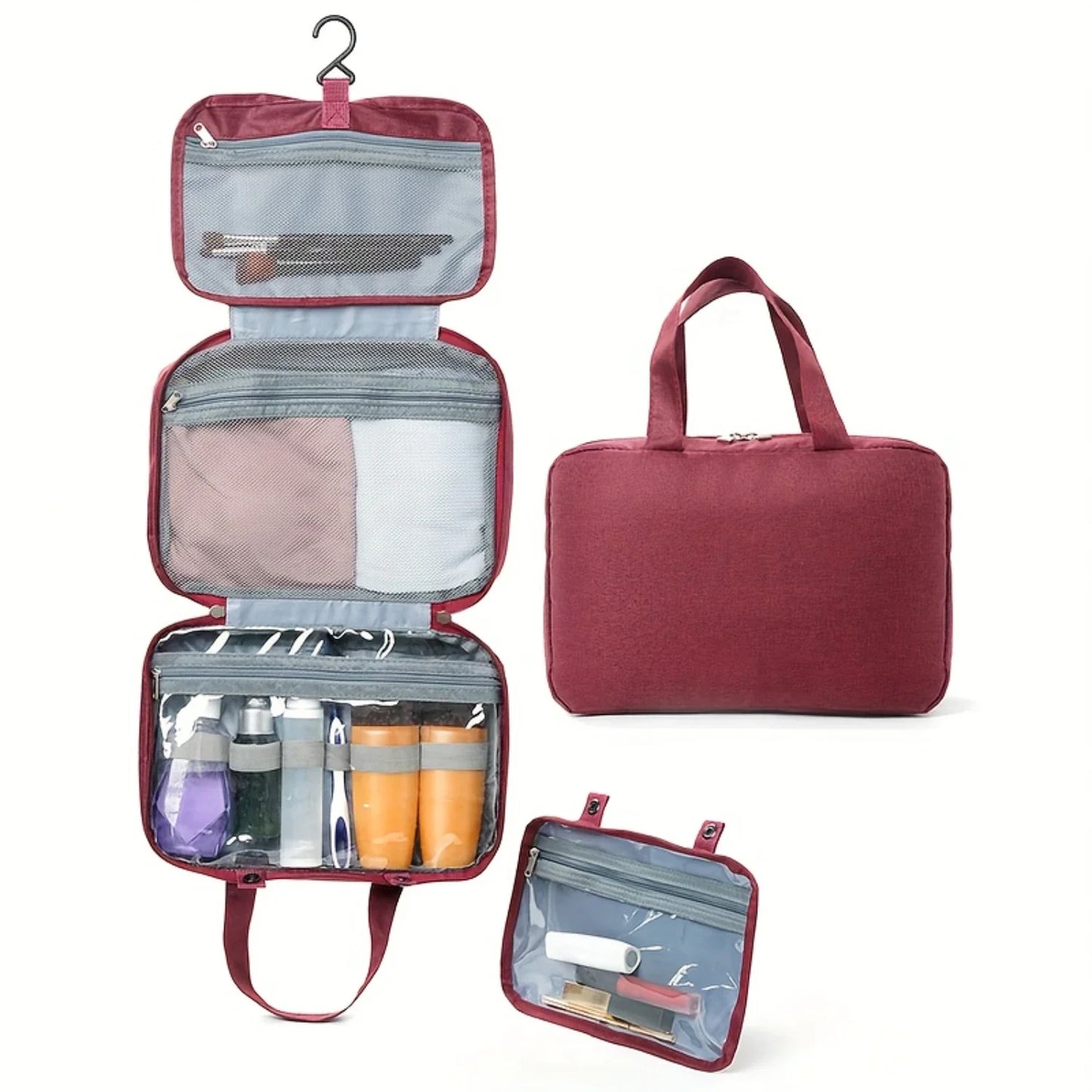 Portable Travel Toiletry Bag with Hanging Hook - Foldable Makeup  Bag for Dry and Wet Separation - Convenient and Compact Wash B