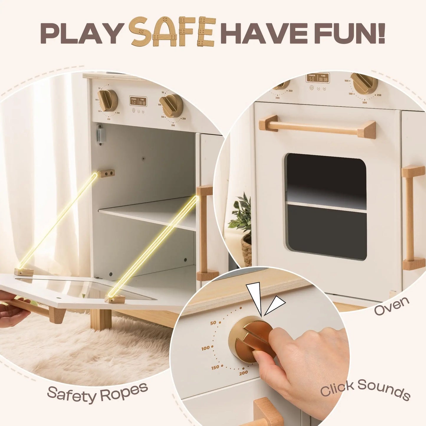 ROBOTIME Wooden Play Kitchen with Real Lights Sounds Ice Cube Dispenser Gift For Toddlers Kids Ages 3+  White
