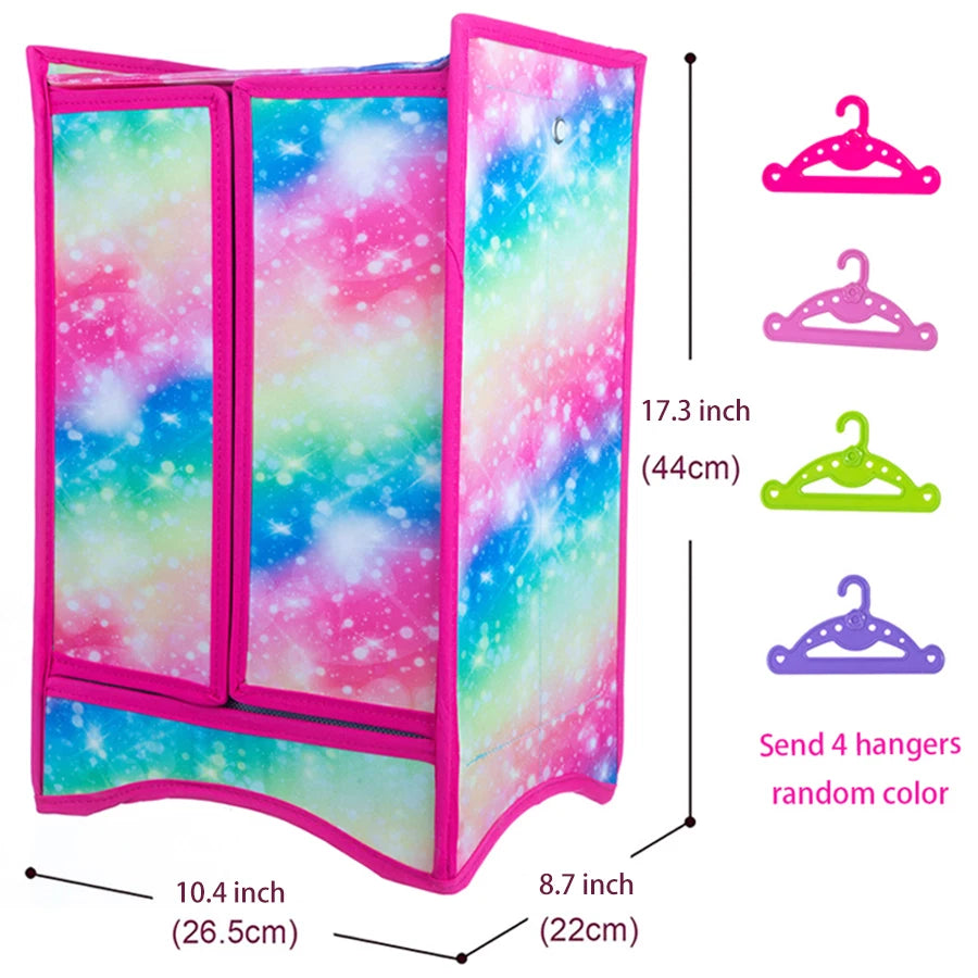 Doll Wardrobe Plastic Portable Closet Dollhouse Furniture For 18 Inch & 43 Cm American Doll Clothes Set Doll Clothes Storage