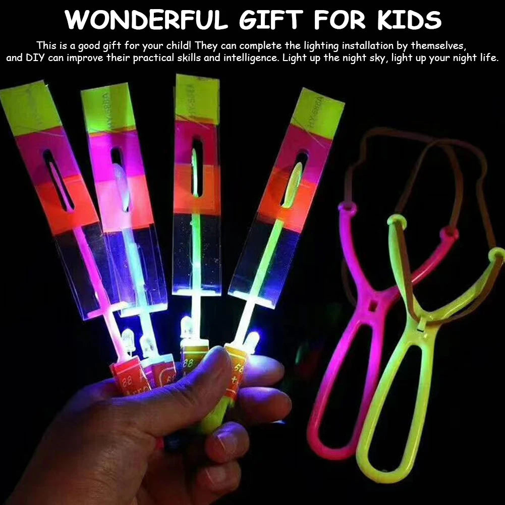 Slingshots Rocket Launcher 10Pcs LED Arrow Helicopters + 10Pcs Launchers Flying  Luminous Slingshot  for Kids Boys Girls