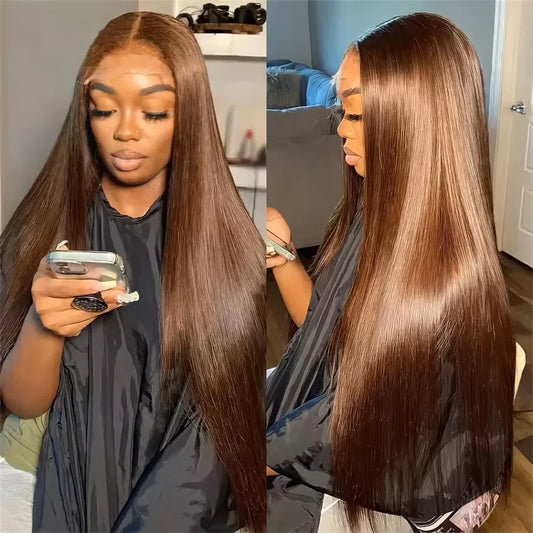 Chocolate Brown Lace Front Wigs Human Hair 200% Density Straight HD Lace Front Wigs Human Hair Pre Plucked with Baby Hair Brown