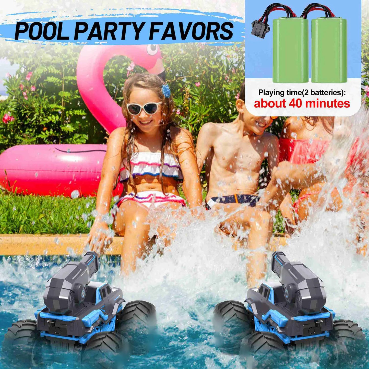 Amphibious RC Car Boat with Water Sprayer Toy 1:16 4 Wheel Drive Remote Control Truck with 2 Batteries for Boys Girls Aged 6+