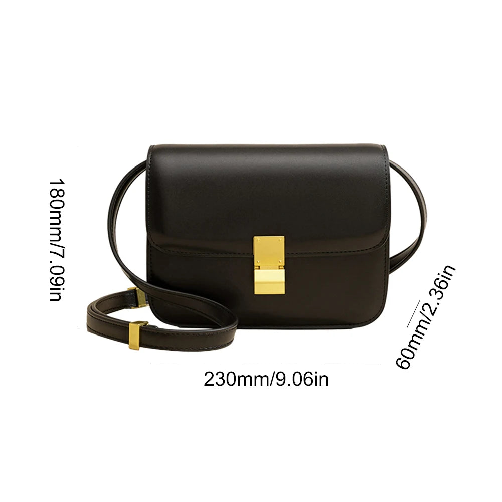 Leather Shoulder Bag for Women Small Square Bag Metal Lock Fashion Messenger Bag Luxury Designer Handbag Casual Commuting Bag