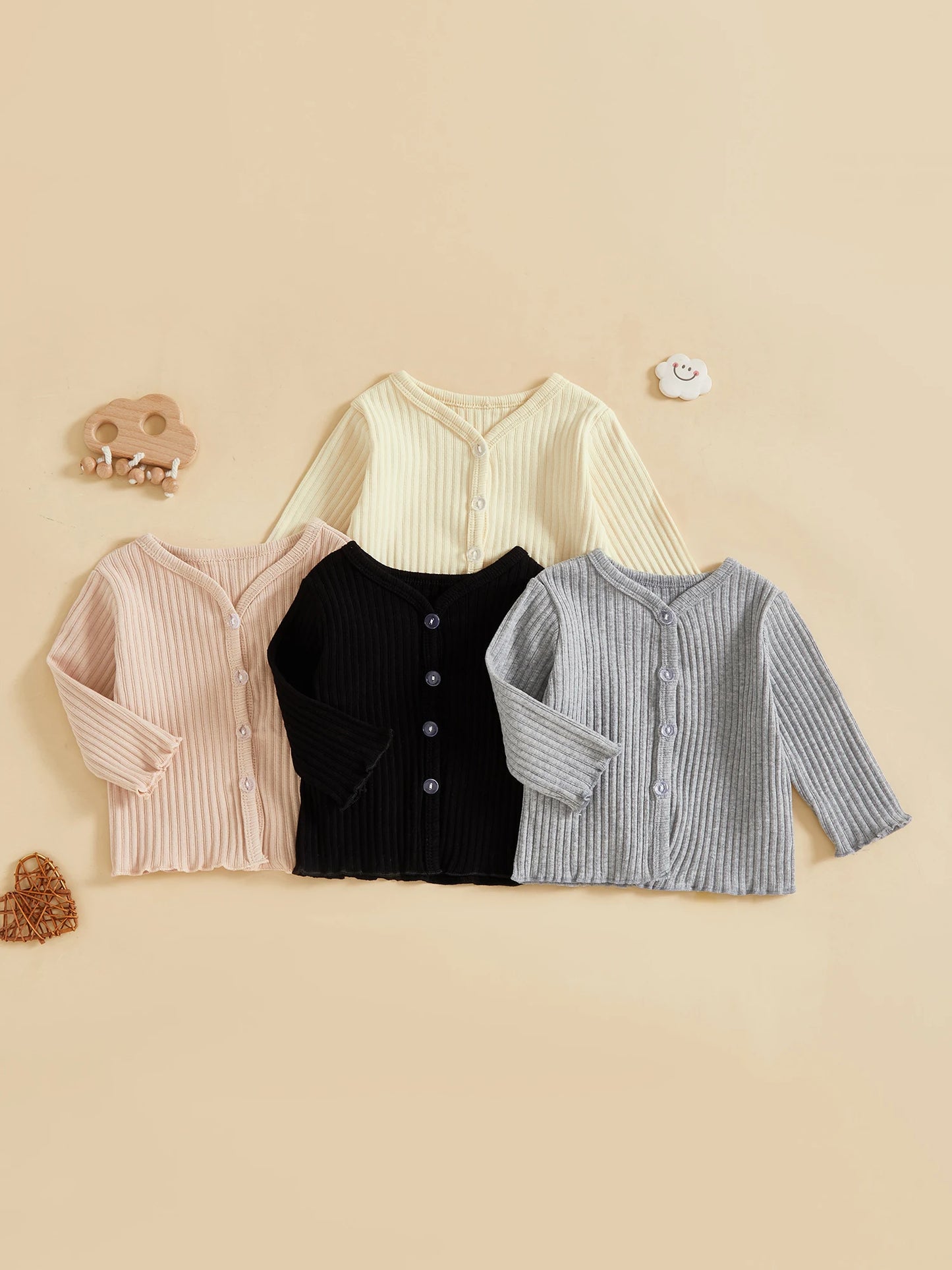 Infant Girls Cozy Knitted Cardigan with Button Front Closure Long Sleeves and Solid Color Design for Warmth and Style