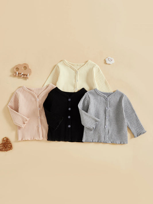 Infant Girls Cozy Knitted Cardigan with Button Front Closure Long Sleeves and Solid Color Design for Warmth and Style