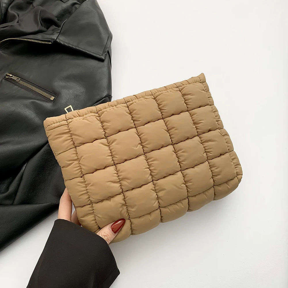 Quilted Cosmetic Bag Puffy Travel Makeup Pouch with Zipper Makeup Organizer Storage Bag Solid Color for Women and Girls