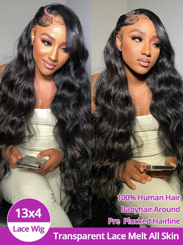 High 300 Density 13x4 Body Wave Wave Lace Frontal Wig 40 46 Inch Water Wave 13x6 HD Lace Front Human Hair Wigs For Balck Women