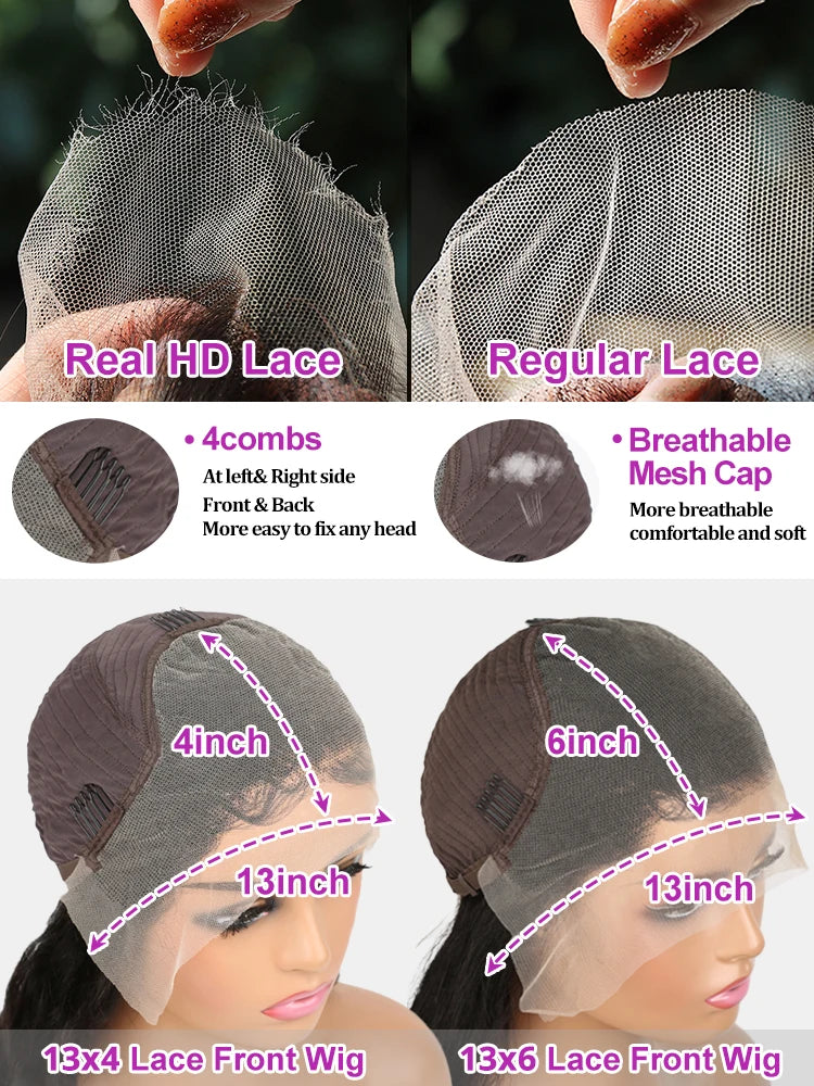 50 Inch Straight 13x4 13x6 HD Transparent Lace Front Wig Human Hair Brazilian Remy Lace Frontal Wigs For Women High 250% Density