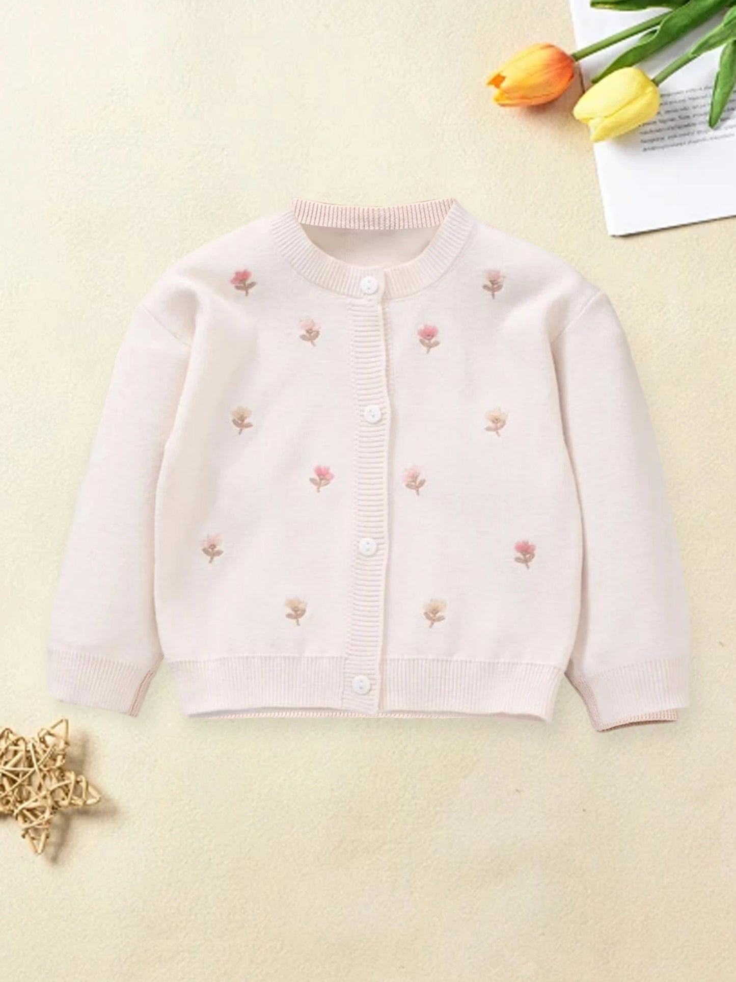 Toddler Girl Hooded Sweater Soft Knit Pullover with Cute Animal Embroidery Long Sleeve Button Closure Winter Coat for Baby