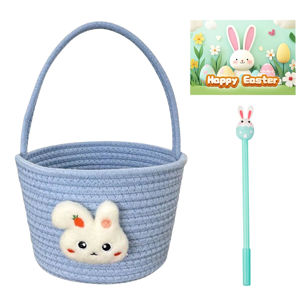 Easter Basket with Handle Bunny Gift Basket Easter Gift Storage Basket Cute Bunny Basket for Toddler Babies